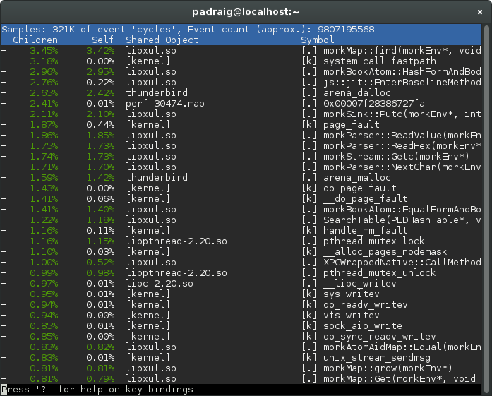 perf top output showning morkmap functions taking most time