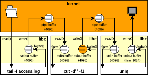 buffering problem in unix shell pipeline